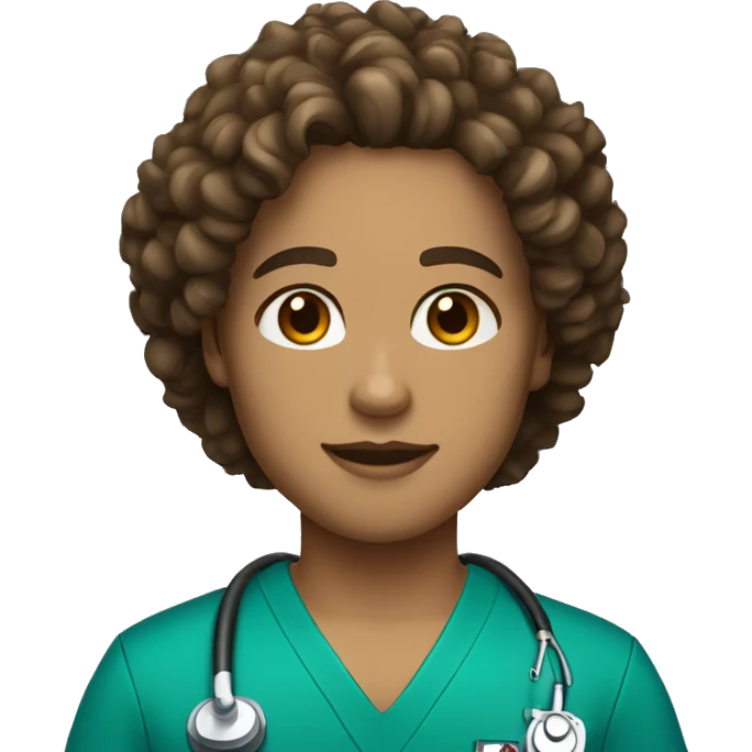 emergency medical technician with curly hair, brown eyes and light skin emoji
