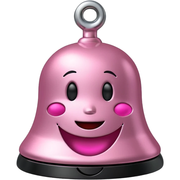 pink call bell with black base and silver knob and with smiley face on it emoji