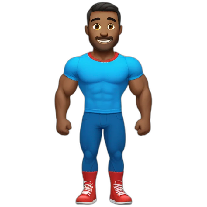 Muscle Man wearing Blue Shirt and red pants emoji