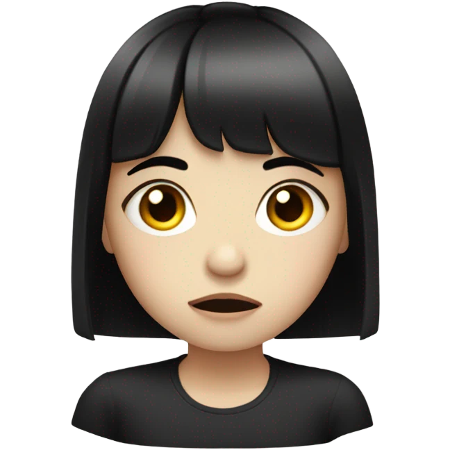 Pale girl with bangs and black hair looking upset  emoji