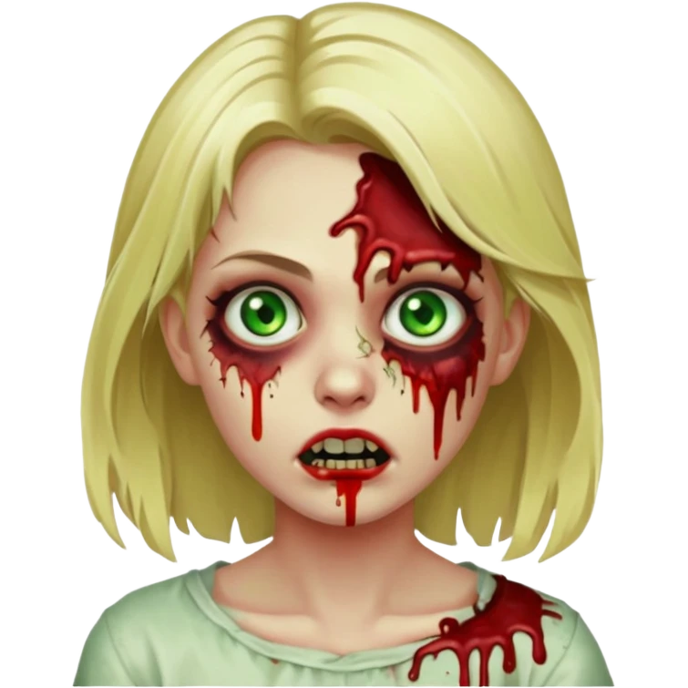 faça um emoji de um zumbi, uma menina loira com olho verdes, sangue, de terror emoji