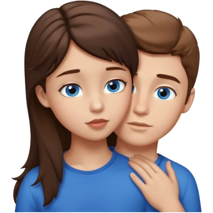 Make an emoji where a boy with light brown hair licking the neck of a blue eyed dark brown haired shoulder lenght girl emoji