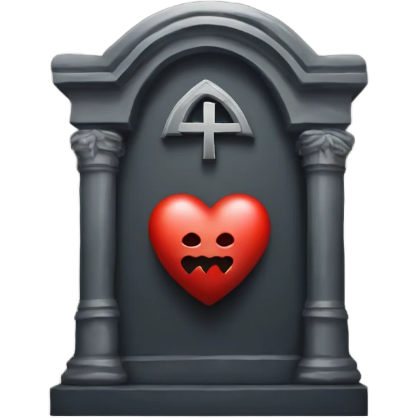 a black grave with the letters RIP on a silver heart emoji