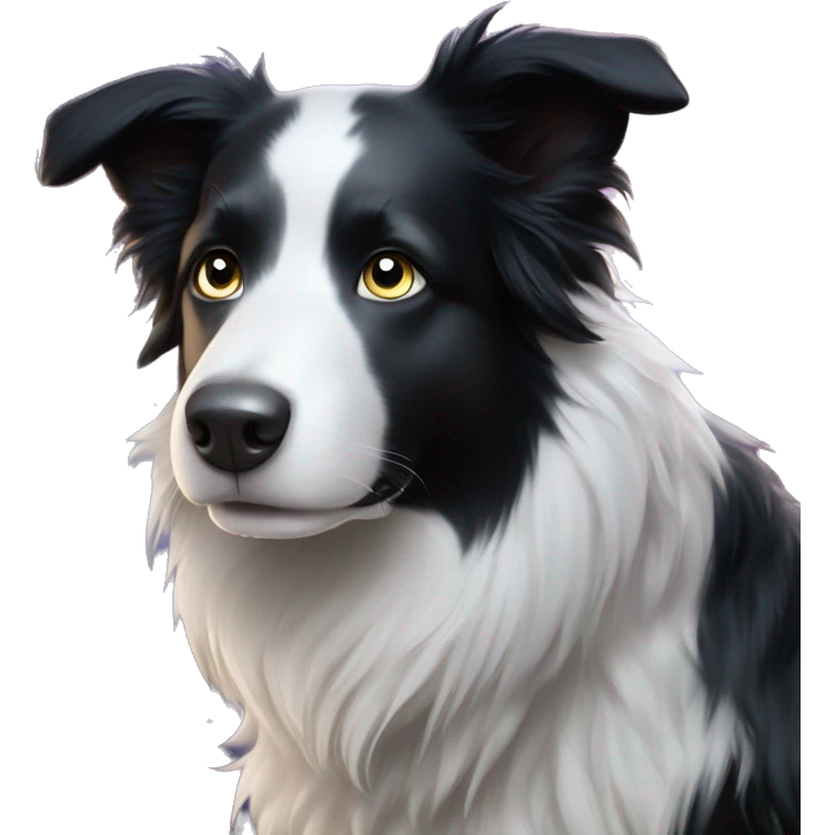 An enchanted black and white Border Collie has eyes that glow with magical colours and sparkling stars. emoji