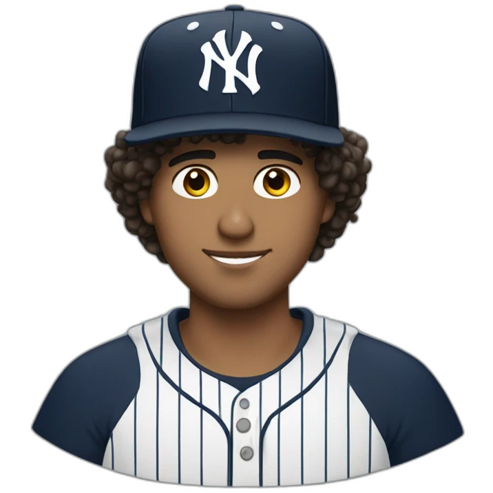 20yo curly hair mexican man with a MacBook and a yankees cap emoji