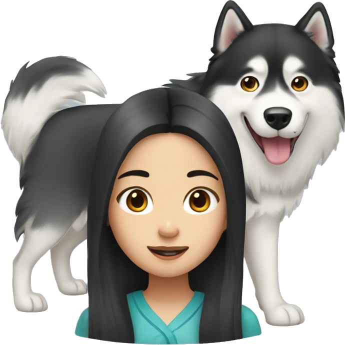 Long hair Asian Girl with husky dog emoji
