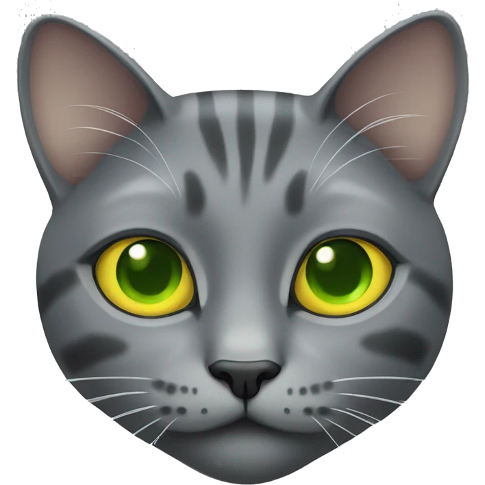 A grey cat with green-yellow eyes emoji