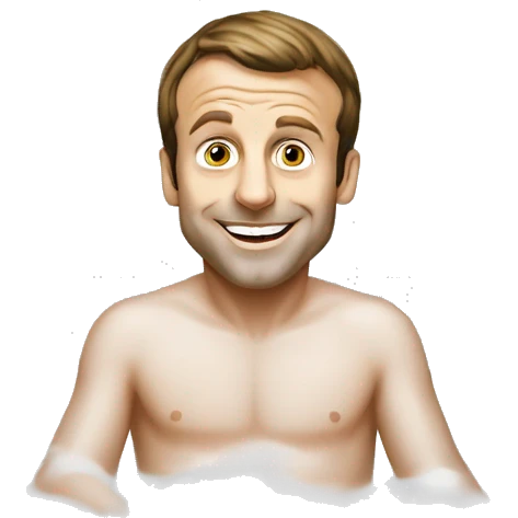 Emmanuel Macron dans un bain emoji