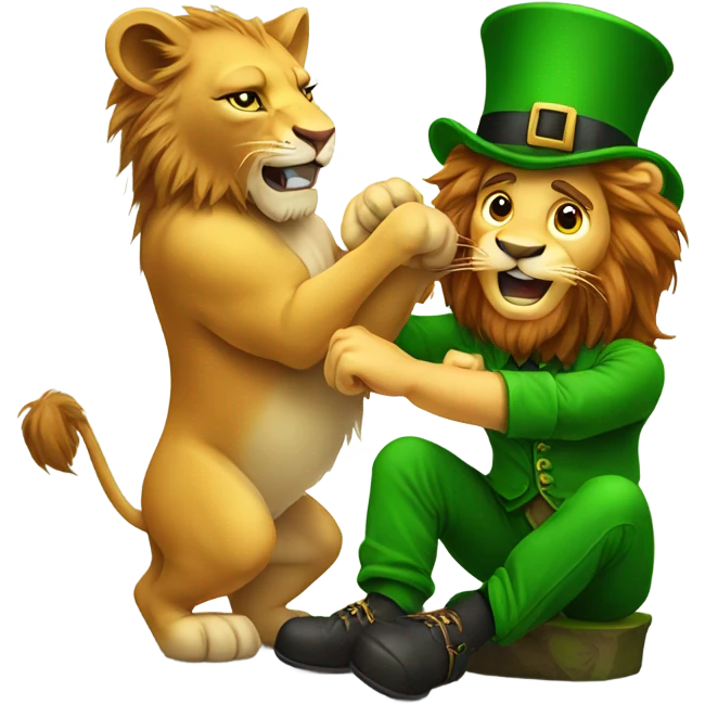 Lion scratching a leprechaun  emoji