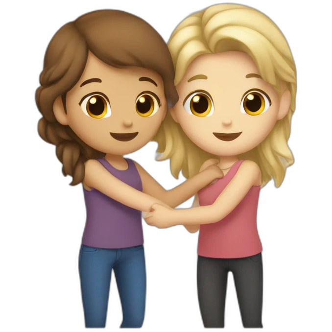 brown haired girl and blond haired girl hugging emoji