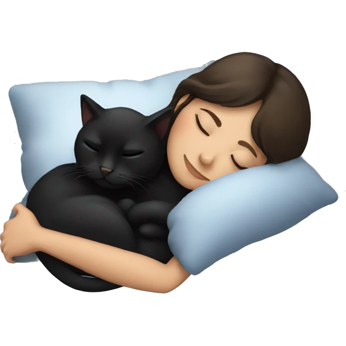 brunette sleeping with a black cat emoji