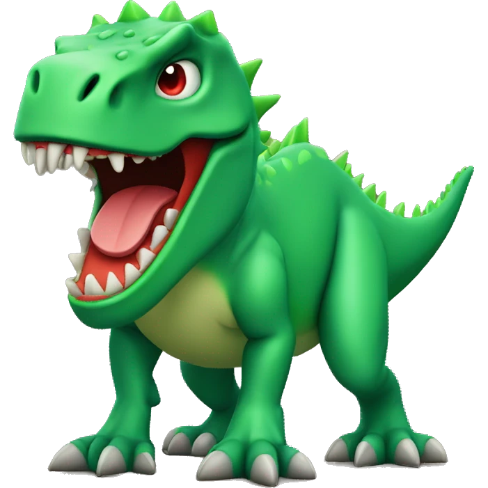 a green trex with blue spikes and full  red eyes, full body
 emoji
