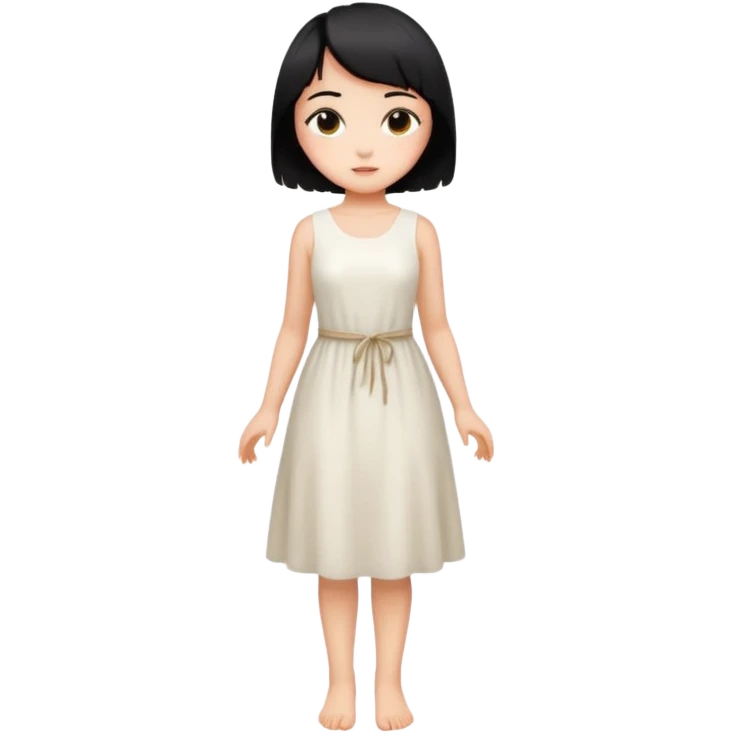 Girl with short black hair, wheat skin, and white dress in different poses emoji