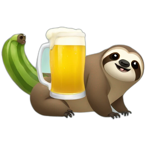Sloth drinking beer on a caterpillar emoji