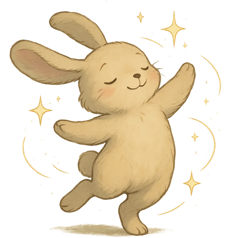 floppy bunny twirling with sparkles, soft Ghibli style emoji