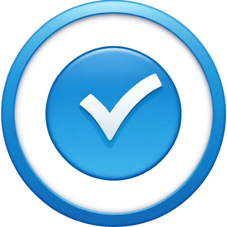 Create a high quality 2D emoji-style verification badge similar to Facebook/Meta style.
Flat design, clean smooth edges, bold and crisp colors, no gradients or minimal gradient only for polish.
A blue circular badge with a white check mark inside. Simple, vector-like, high resolution.
 emoji