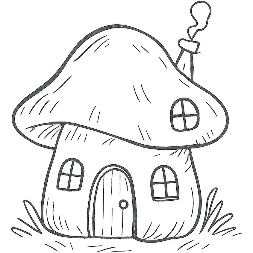 mushroom-shaped house with glowing lights, forest fairy tale style, soft hand-drawn look emoji