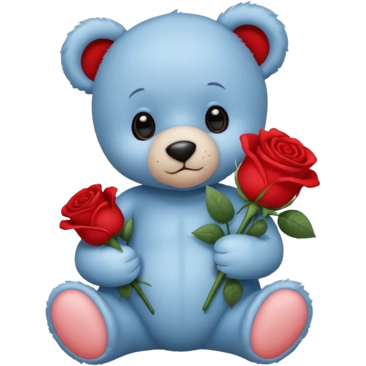blue baby teddy bear holding roses  emoji