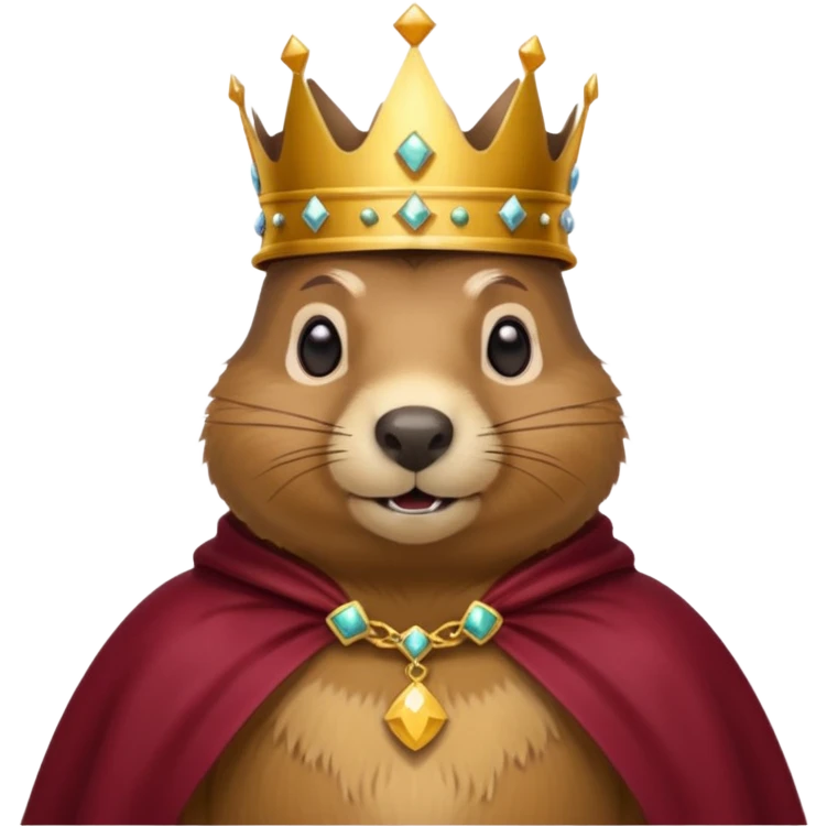 Groundhog wearing crown with a maroon cape with KPM in gold on the cape emoji