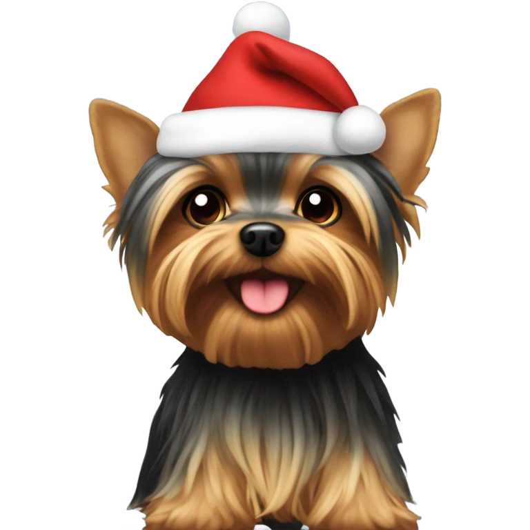 Yorkie wearing Christmas hat emoji