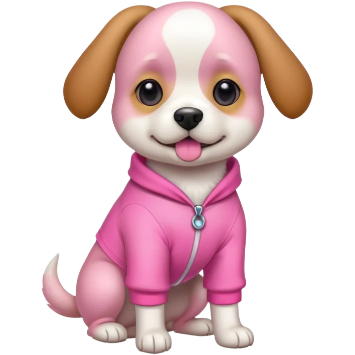 Dog wearing a pink emoji