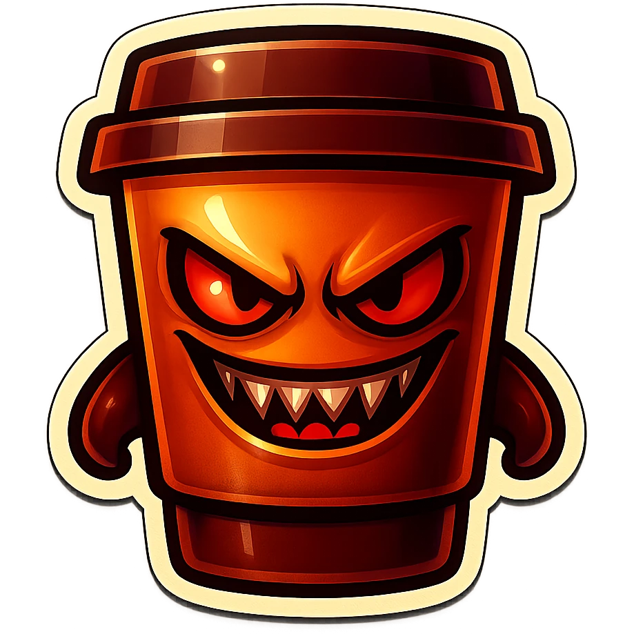 Tall coffee cup, evil, monster-like emoji