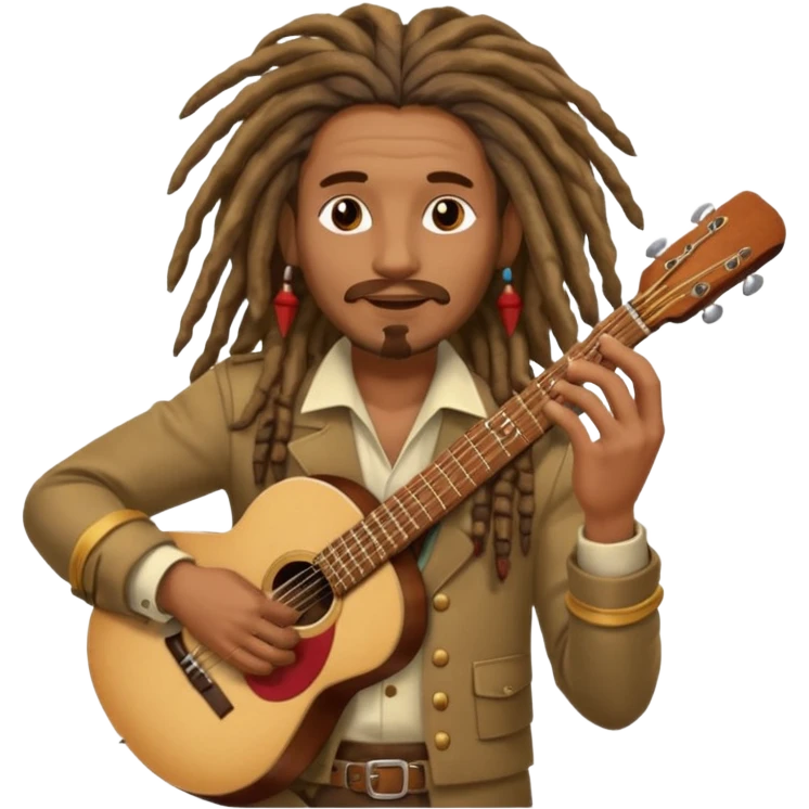 Musician with dreadlocks and Cuba ciga and guitar emoji
