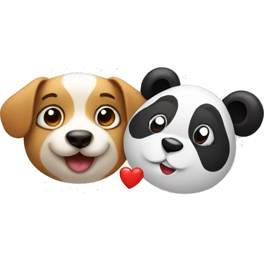 dog face next to panda face looking at each other with heart inbetween emoji