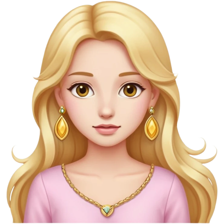 A beautiful girl wearing light pink clothes, long golden hair, earrings emoji