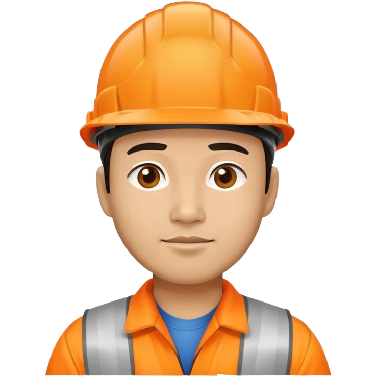 Asian man wearing orange safety helmet, construction worker emoji