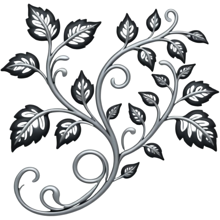 Black and silver filigree vine with leaves, artistic design, 3D, extremely detailed design emoji