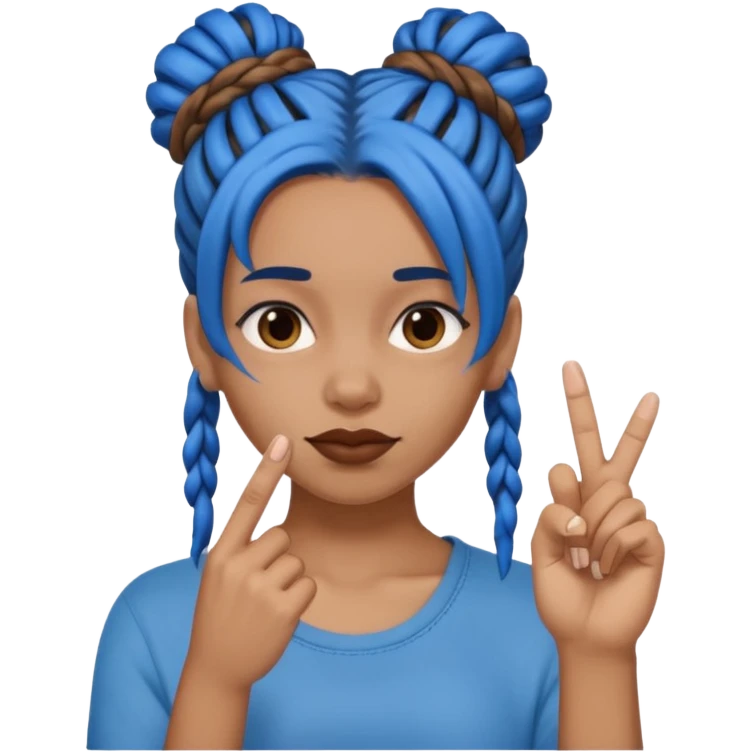 brown girl with blue dreads in a bun and middle finger emoji