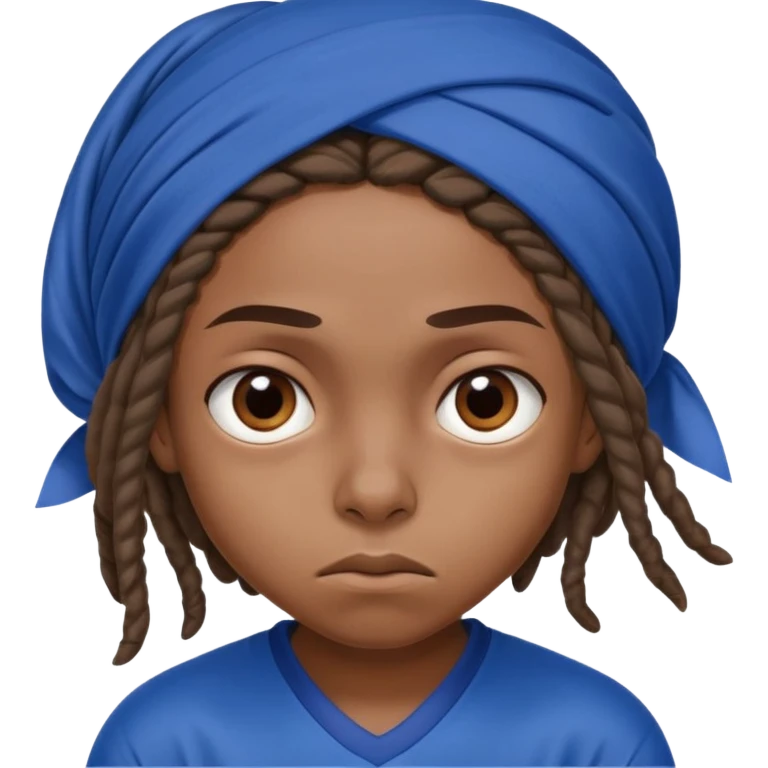 "- nam
- 17 tuổi
- Da nâu
- Tóc Dreadlock lọn bé, đội khăn xanh nước biển
- mặt khó chịu, mắt to
- Mặc áo bóng đá màu đỏ emoji