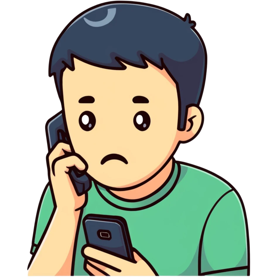 embarrassed man looking at mobile phone emoji