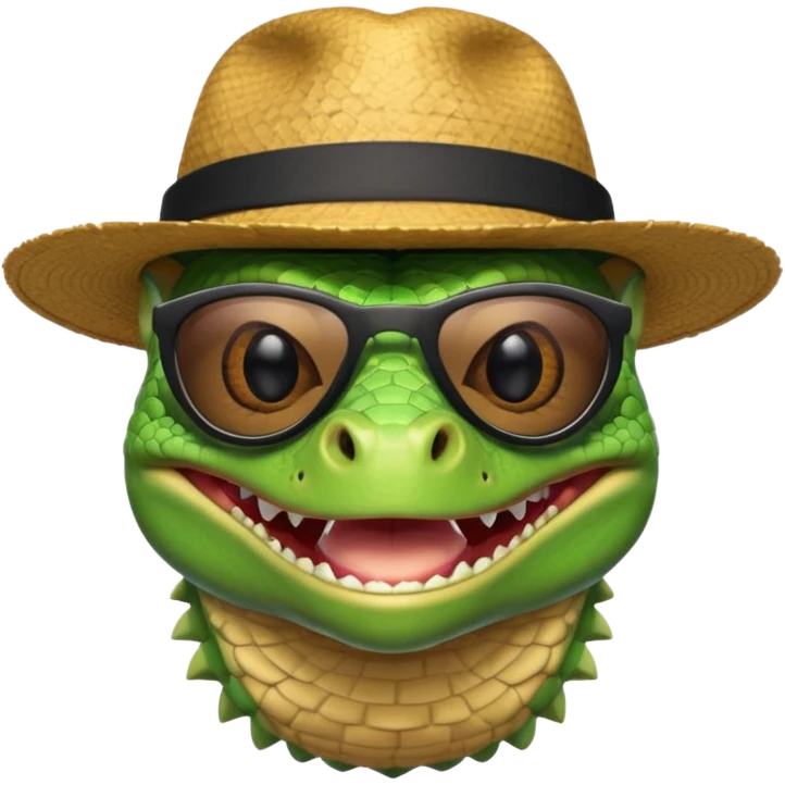 capitalist iguana head with black reflex sunglasses and hat smiling sarcastically emoji