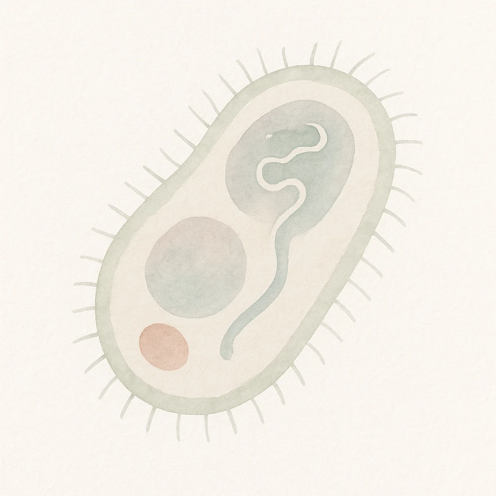 bacteria with cell organelles, soft and flowing colors, watercolor art style emoji