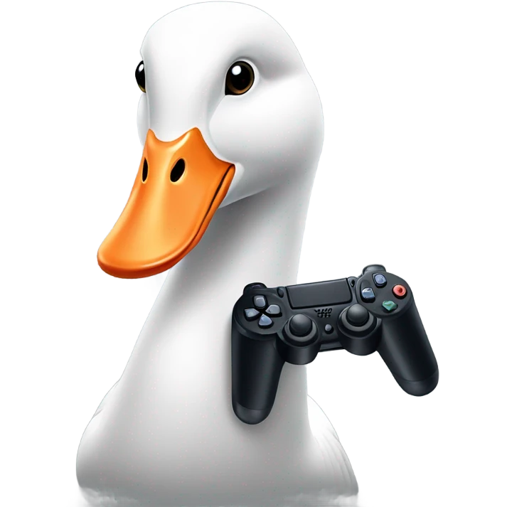 Goose holding a PlayStation controller in its mouth emoji