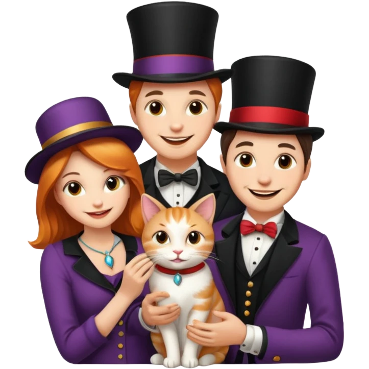 magician couple and their pet cat emoji