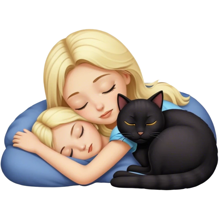 Blonde girl sleeping with black cat emoji