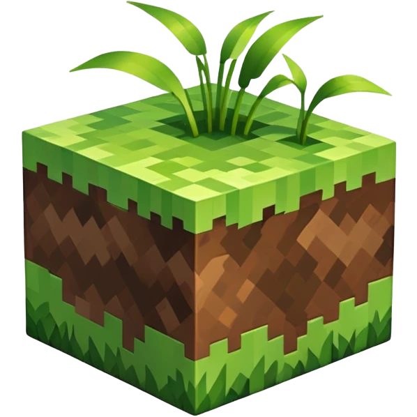 Minecraft grass block, square shape, brown and green, smooth emoji