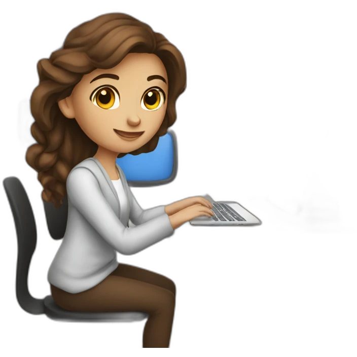 Beautiful programmer girl with brown hair working with MacBook emoji
