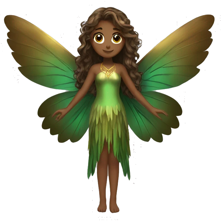 big wings, Beautiful, fairy, gold, brown, dark green, green, long hair emoji