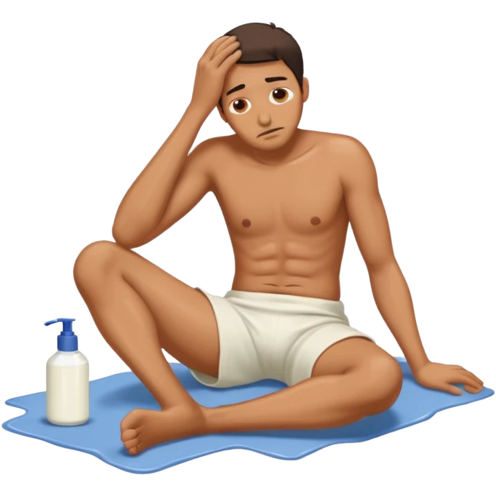 Man on the floor exhausted covered in lotion emoji
