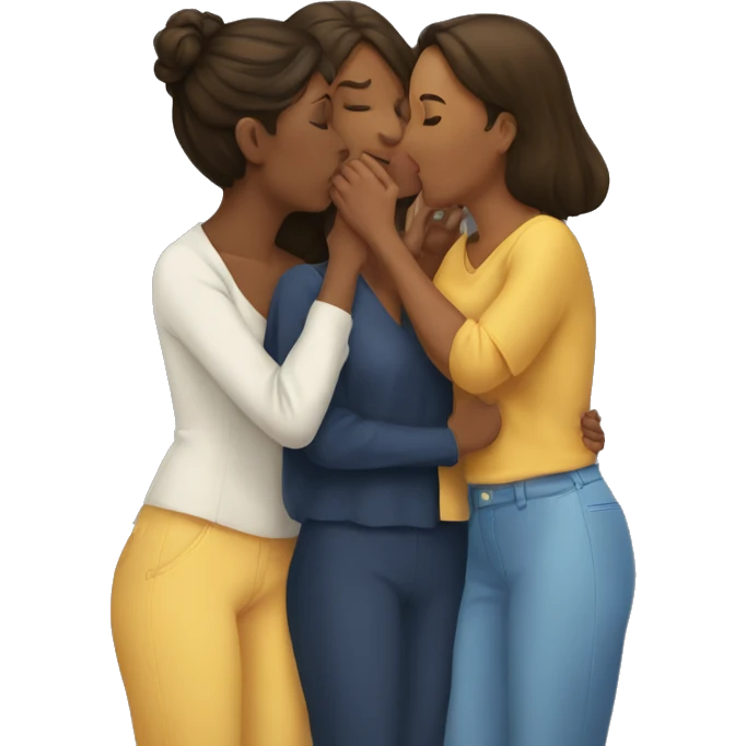two women kissing and a third women in the middle facing forward emoji