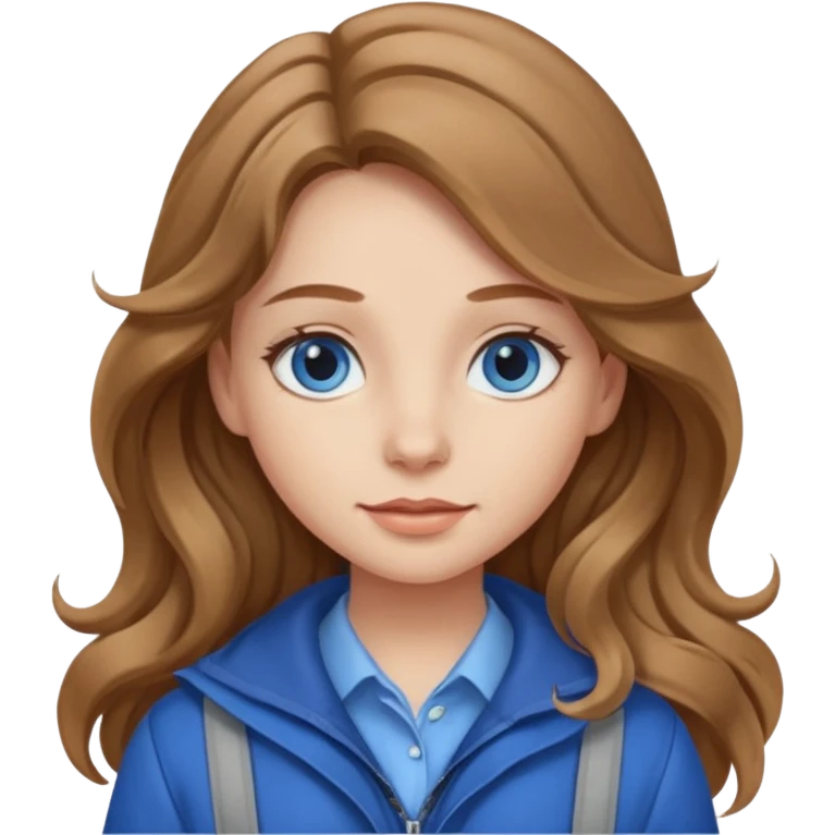 Girl with light brown wavy long hair and blue eyes who likes to travel emoji
