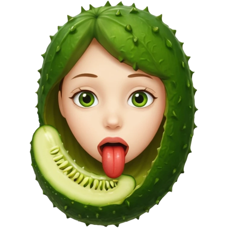 A girl with a huge pickle in side her mouth  emoji