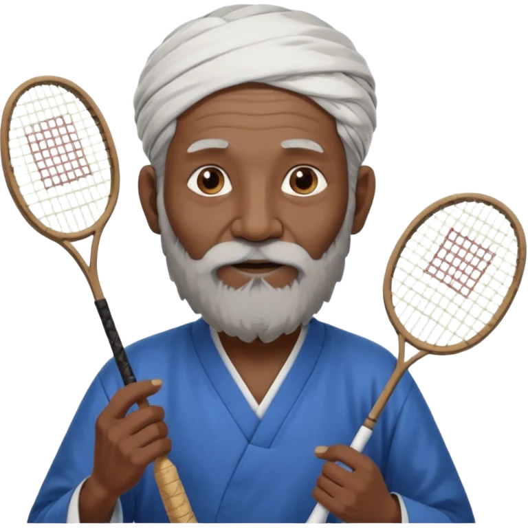 ancient guru india old black man with 1 badminton racket emoji