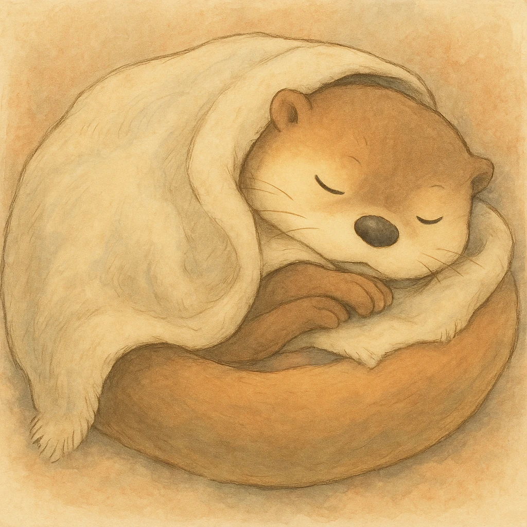 Add a soft, cozy blanket over the sleeping otter, keep gentle colors emoji