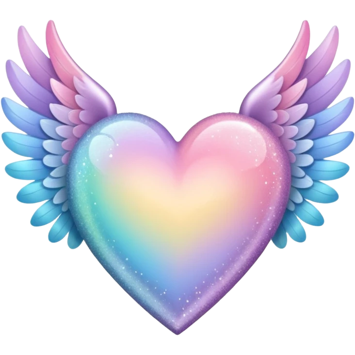 ombré heart with big full pastel wings with glitter emoji