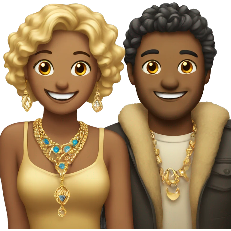 smiling couple with jewelry emoji